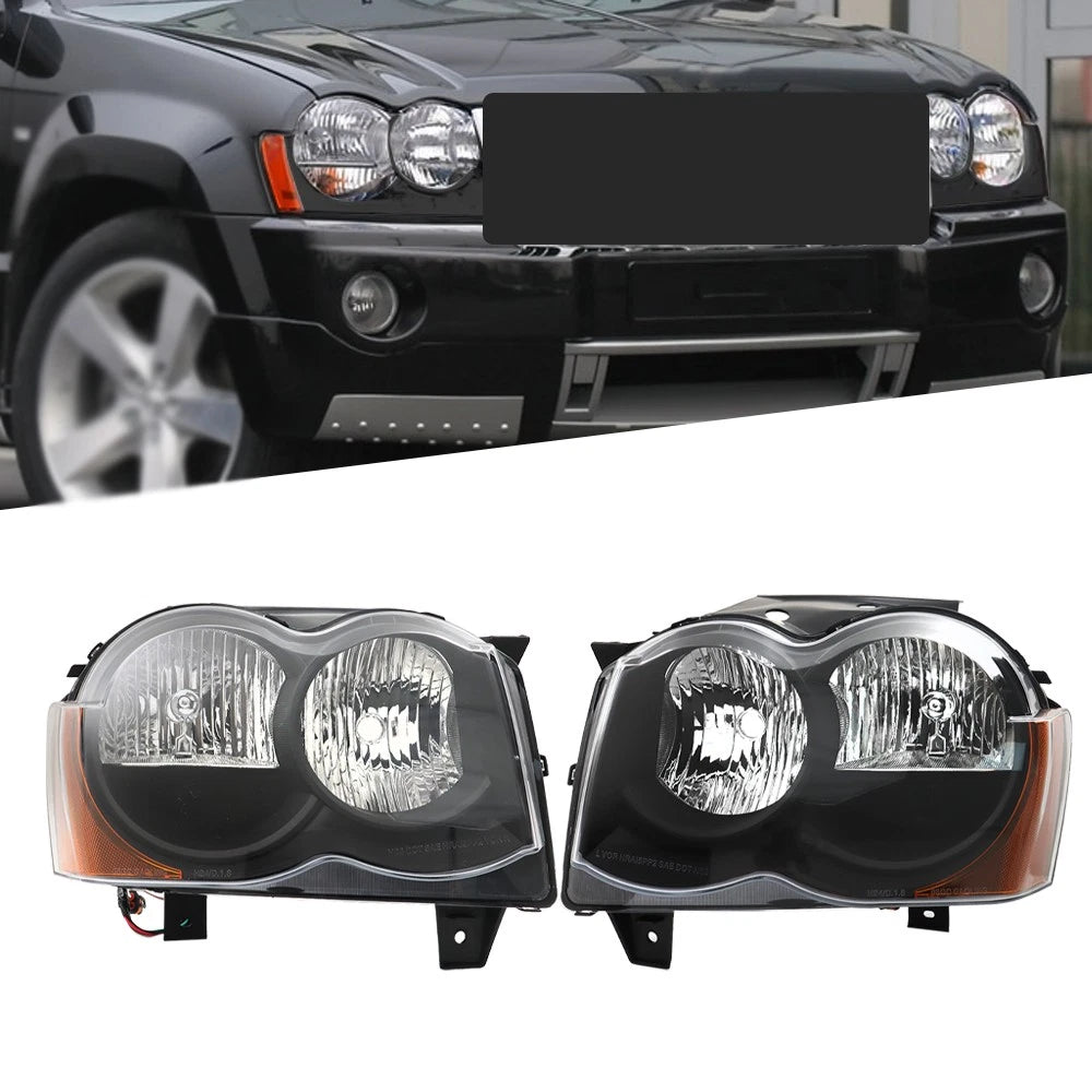 Set of 2 Black Headlights for Jeep Grand Cherokee (2008–2010)
