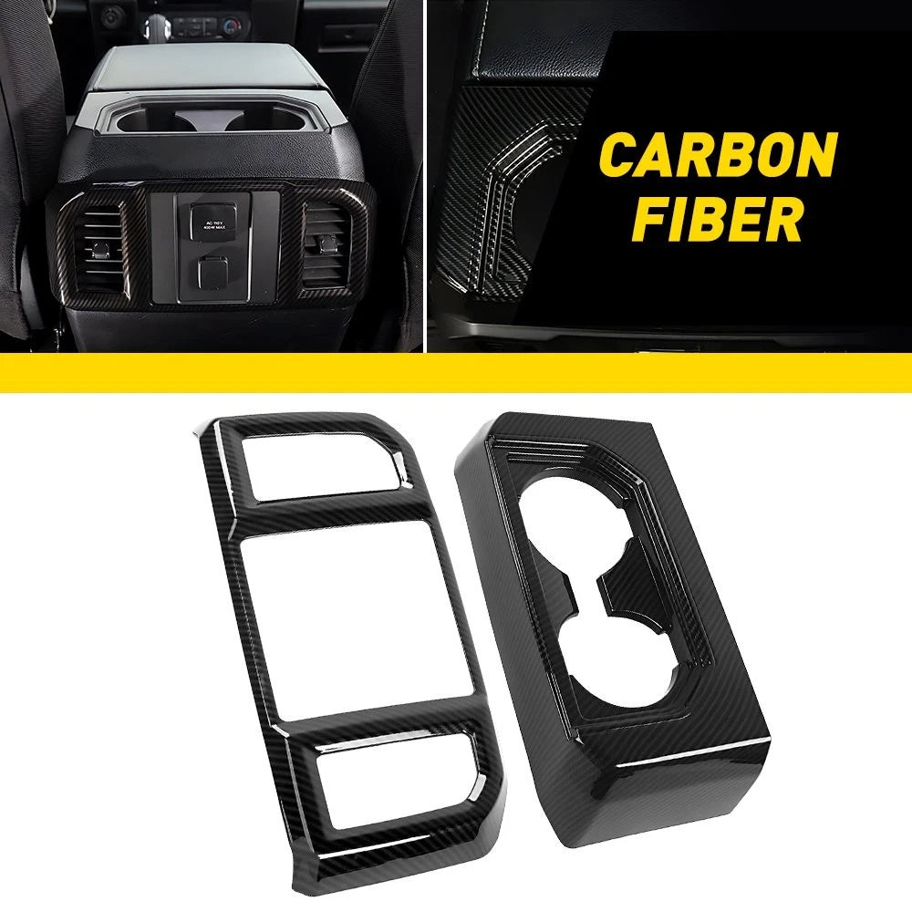 Rear Cup Holder & Air Vent Outlet Cover for Ford F150 (2015–2020) Carbon Fiber EXV