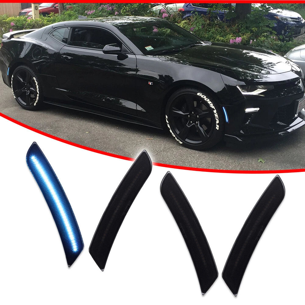 4X Smoked Ice Blue LED Side Marker Lights for Chevy Camaro (2016–2023)