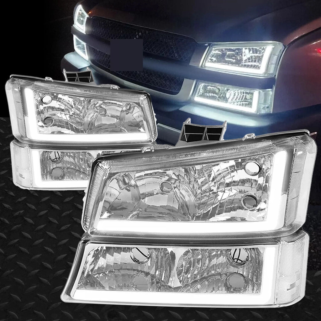 Set of 2 Headlights for Chevy Silverado Avalanche (2003–2007) Chrome LED DRL