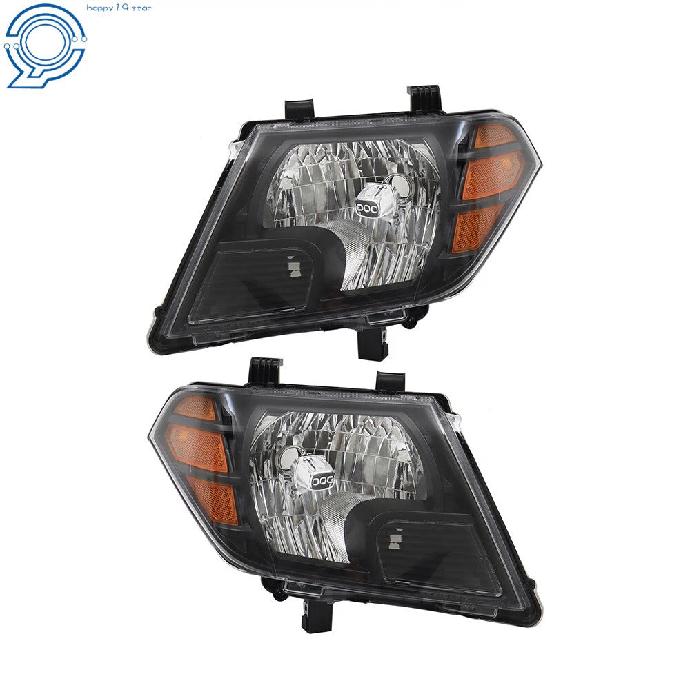 Set of 2 Halogen Headlights for Nissan Frontier (2009-2021) Black Housing