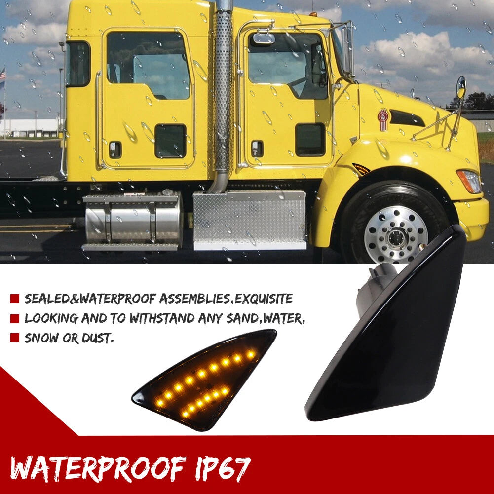 2X Amber LED Side Marker Turn Signal Lights for Kenworth T660 T170 T270 (2008–2021)