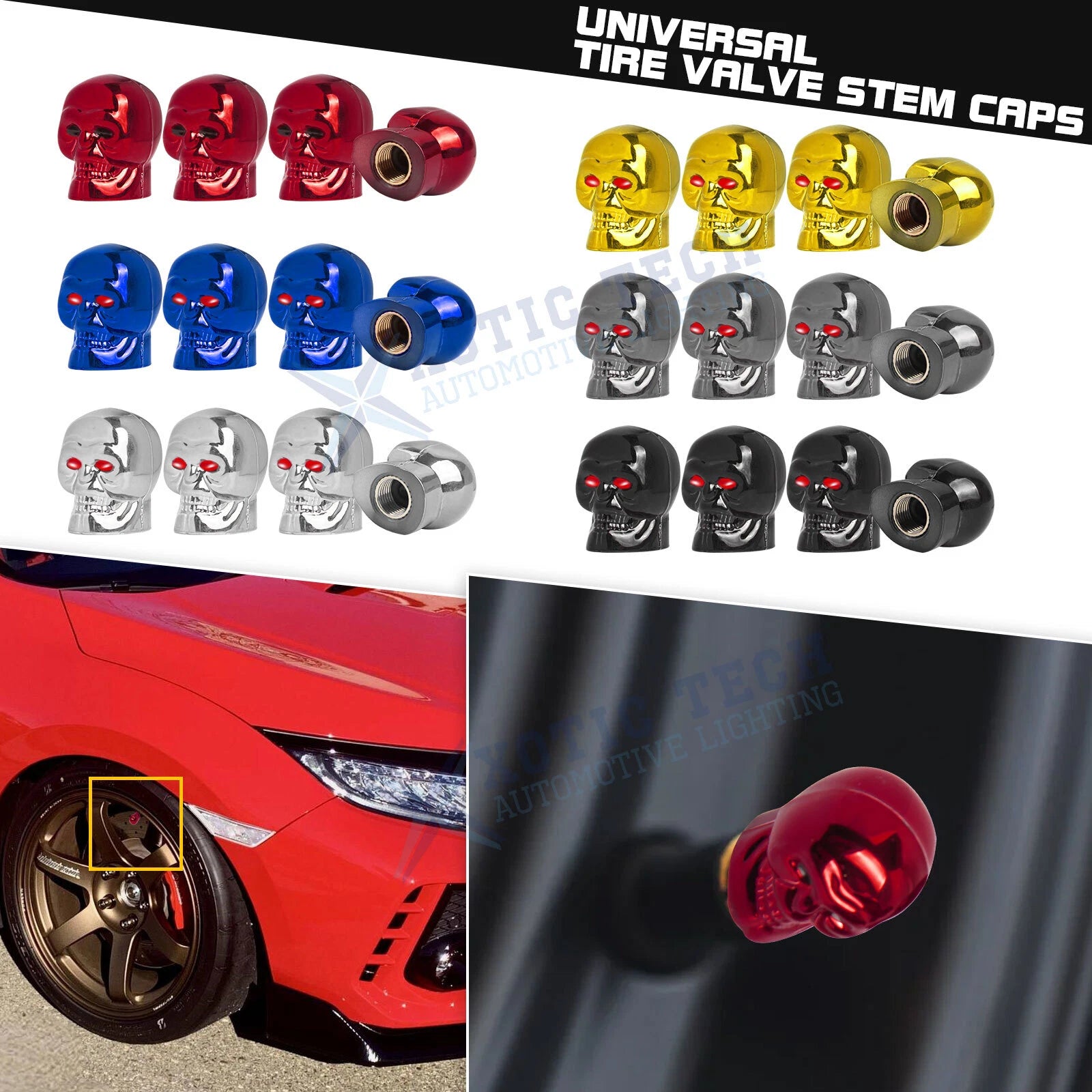 Skull Valve Stem Caps Dustproof Cover Set for Most Vehicles (—)