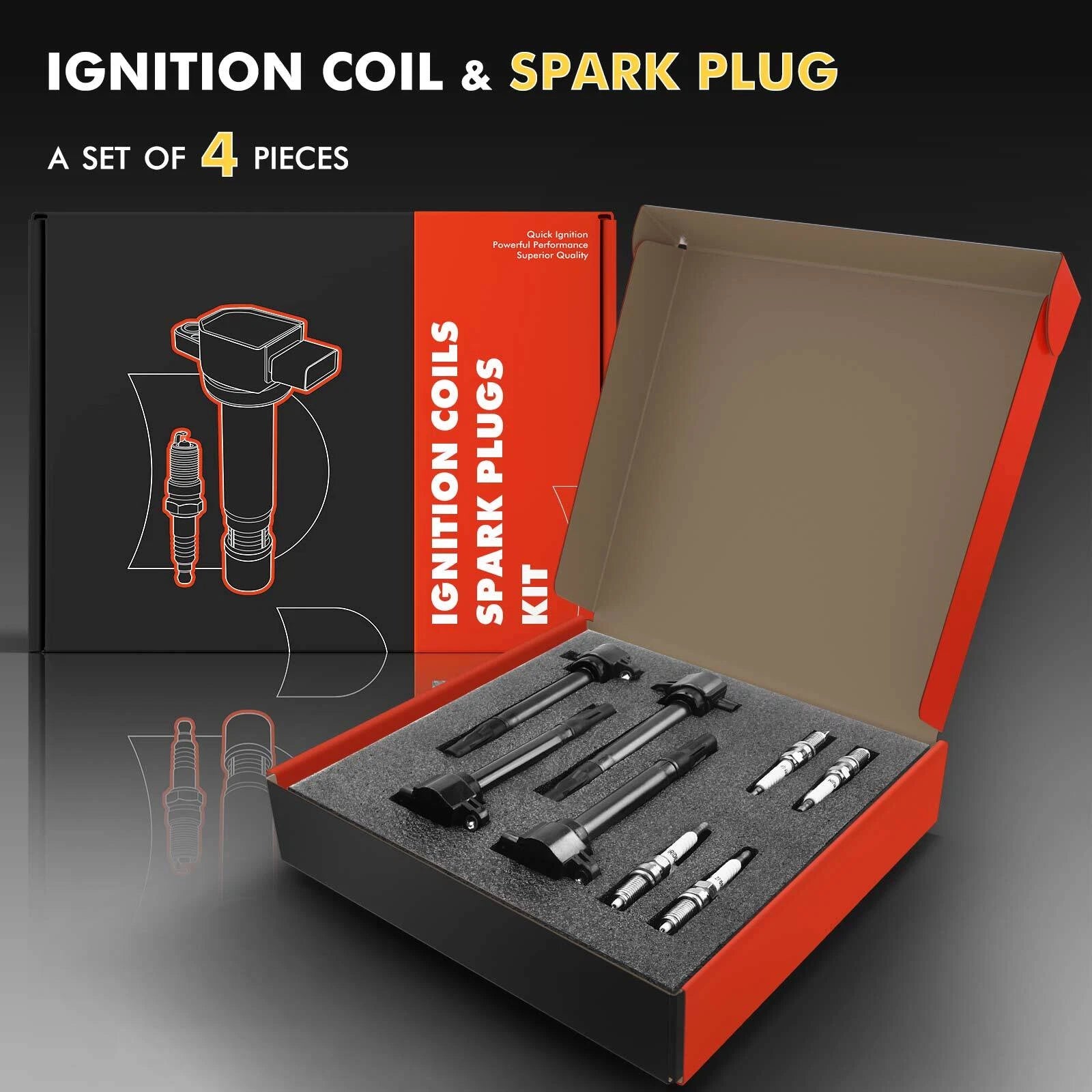Set of 4 Ignition Coils & 4 Iridium Spark Plugs for Jeep Compass (2007–2017)