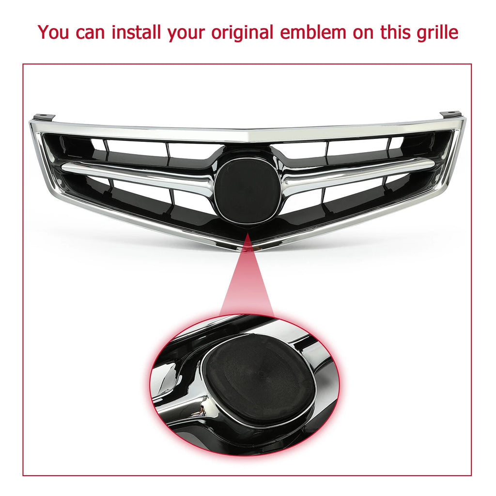 Front Bumper Upper Grille with Chrome Molding for Acura TSX (2006-2008)