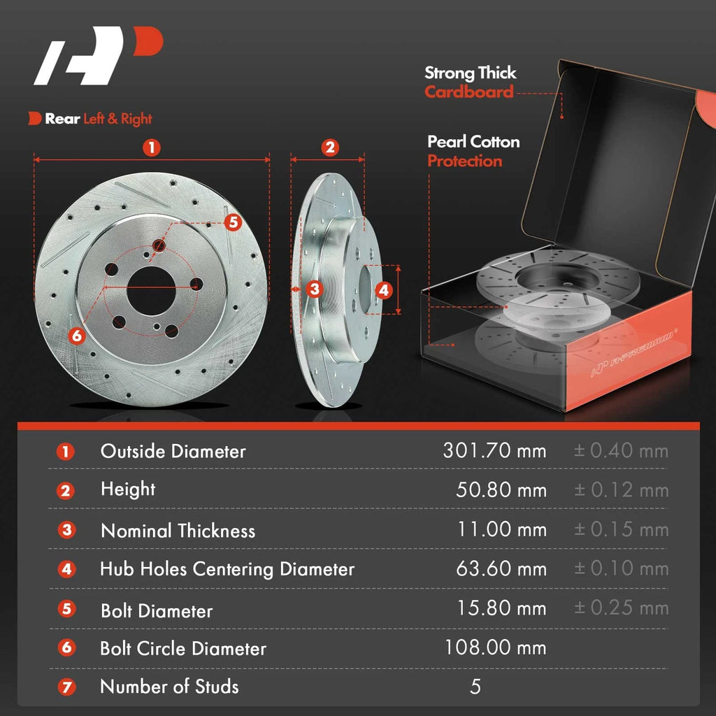 Rear Drilled Rotor & Ceramic Brake Pad for Toyota Corolla (2019–2022)