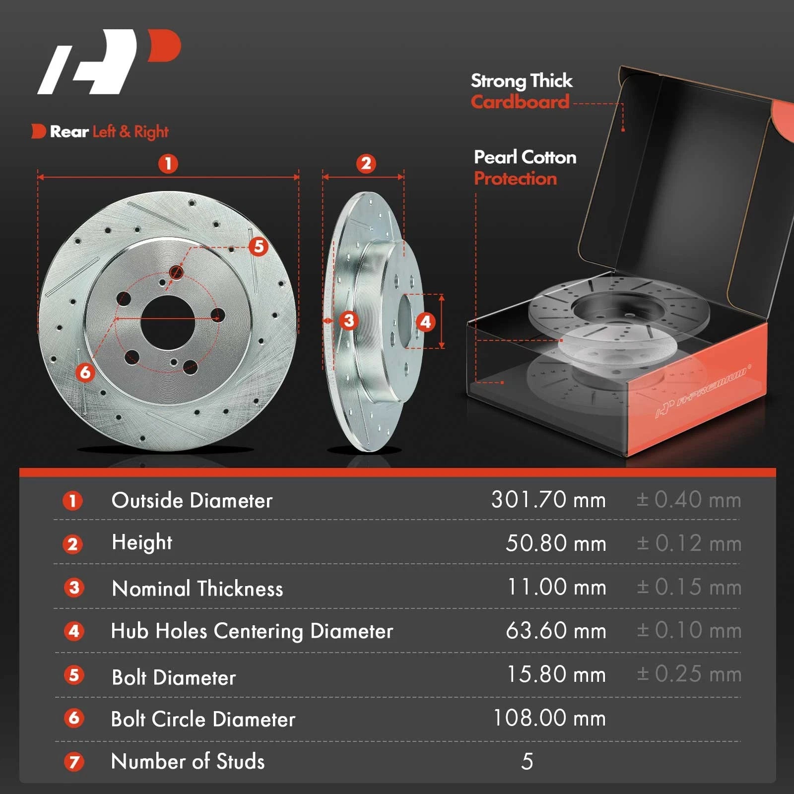 Rear Drilled Rotor & Ceramic Brake Pad for Toyota Corolla (2019–2022)
