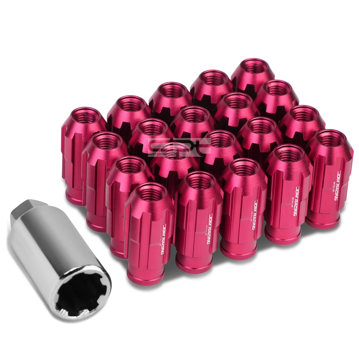 20x Open End M12x1.5 50mm Tall Pink Aluminum Lug Nuts + Adapter