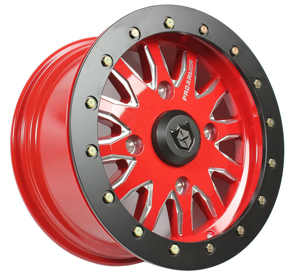 Pro Armor Halo Milled Beadlock Wheel Rim for UTV (15x7, 4/156, Red)