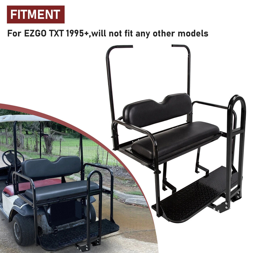 Rear Flip Seat Kit for EZGO TXT (1995–Present) with Grab Bar Roof Support