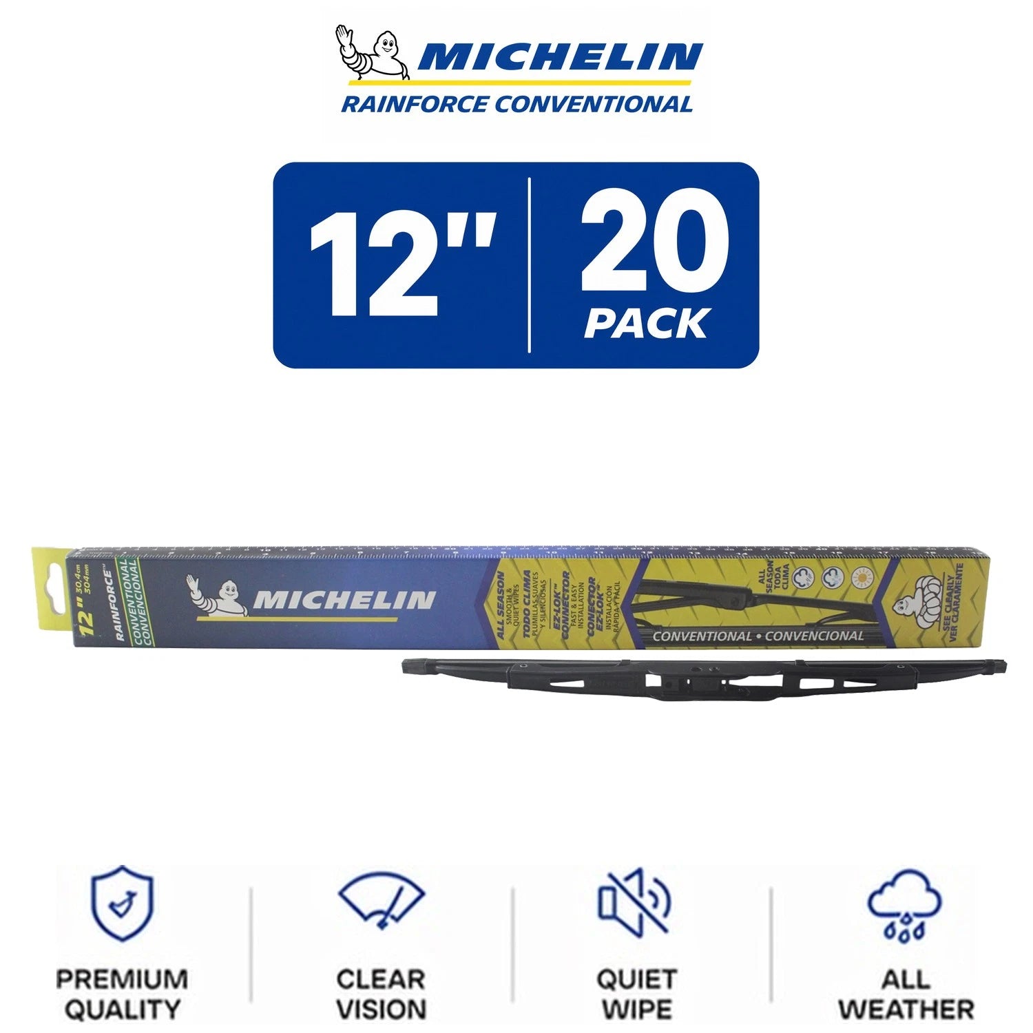 Set of 20 Michelin RainForce Wiper Blades 12" for All Vehicles