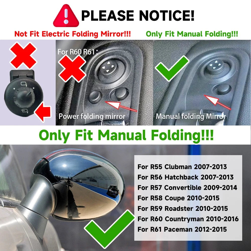 JCW-Style Mirror Cap Cover for MINI Cooper R55 R56 R57 R58 R59 R61 (2007–2015)