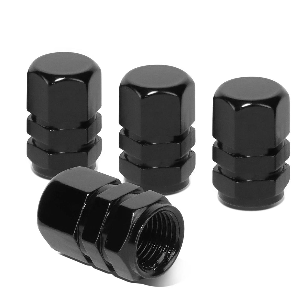 Set of 4 Tire Valve Stem Caps for Universal Fit (Glossy Black Aluminum)
