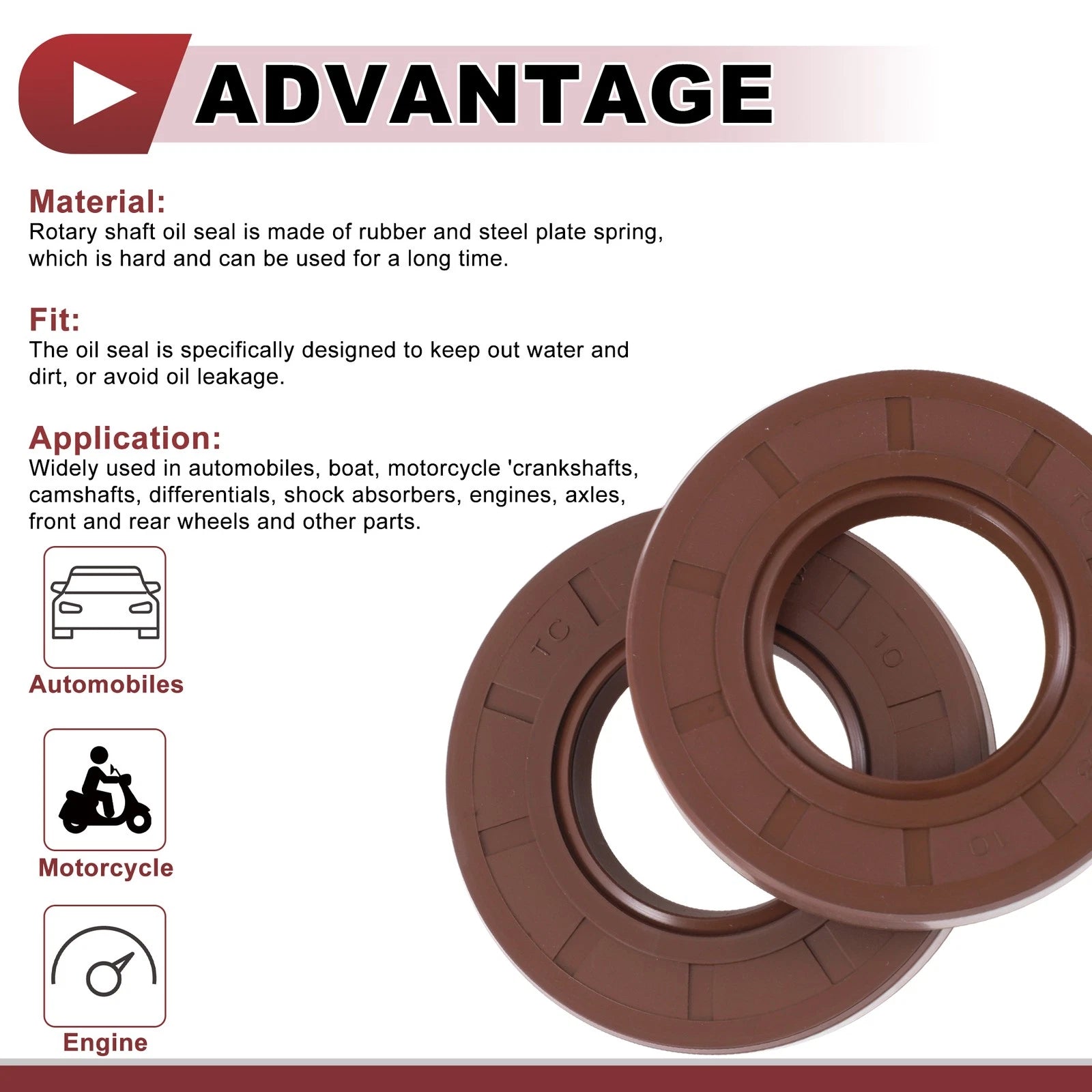 2X Oil Seal Rotary Shaft Seal FKM Rubber 35x68x10mm for Various Models