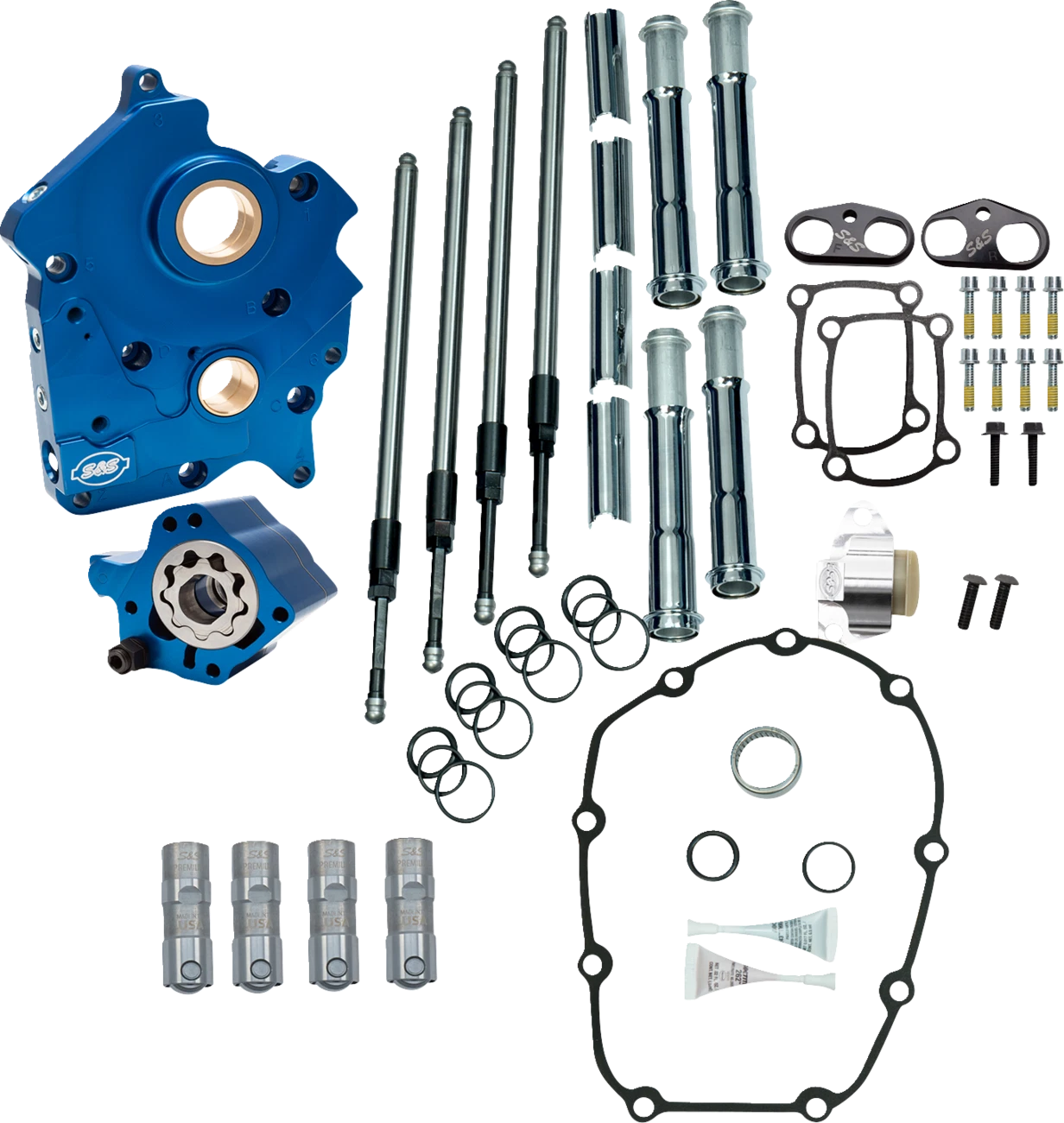 S&S Cycle Cam Chest for Harley M8 (Oil Cooled, Chain Drive, Chrome Tubes)