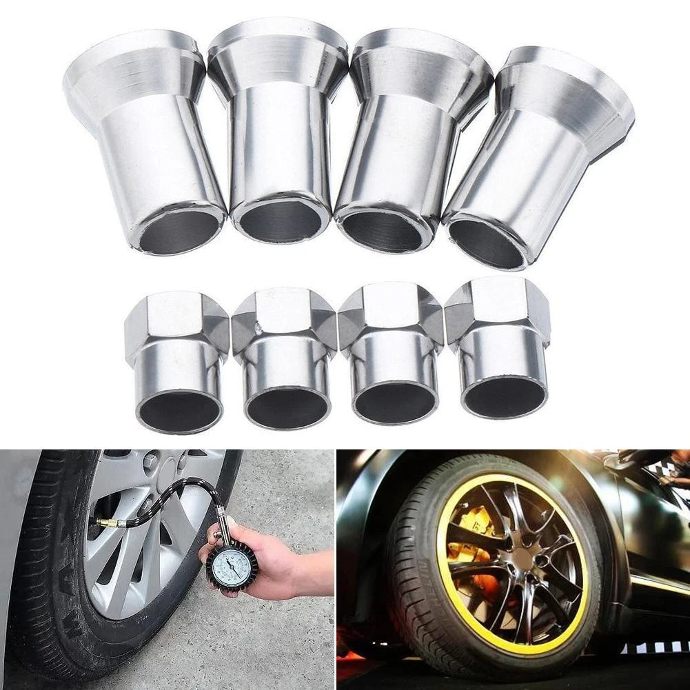 Set of 4 Chrome Hexagon Tire Valve Stem Caps for Universal Fit