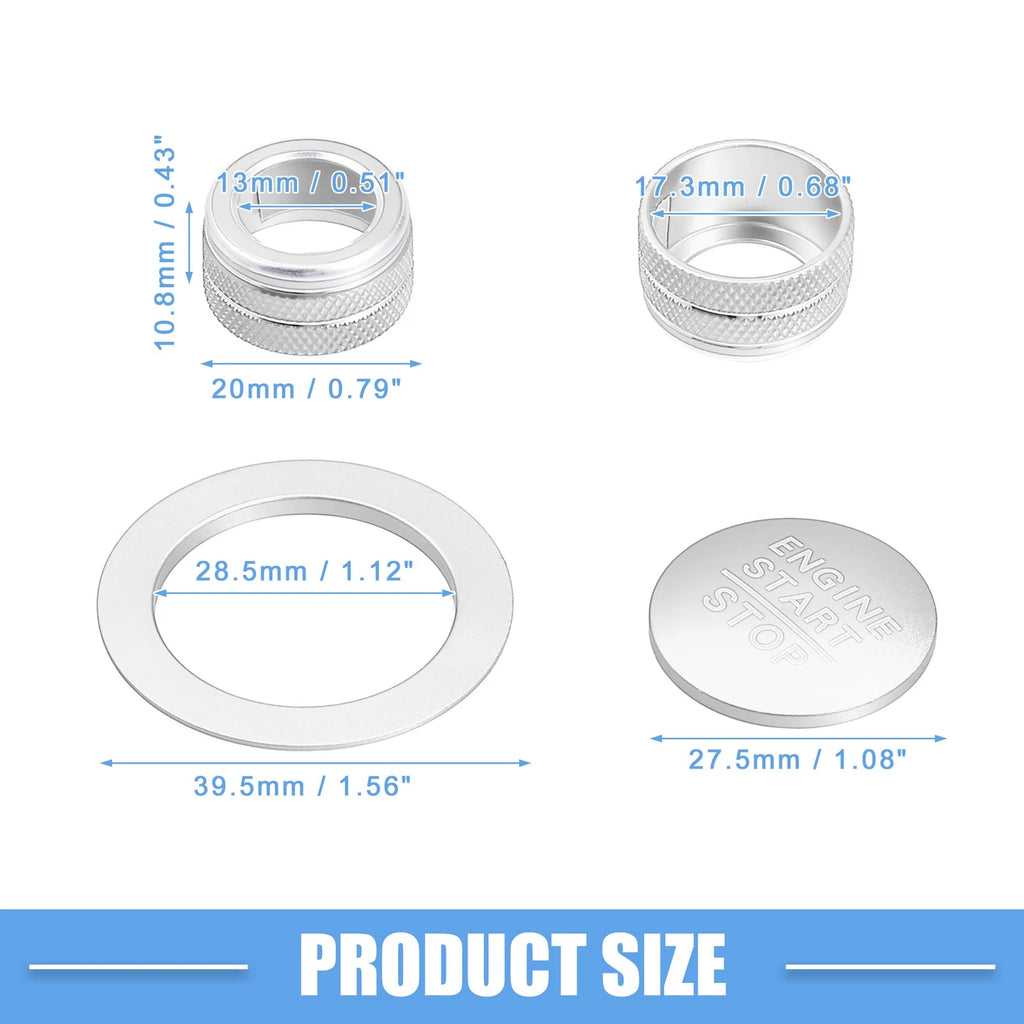 3pcs Volume Switch Knob Cover for Honda Civic (2022–2023) Silver Tone