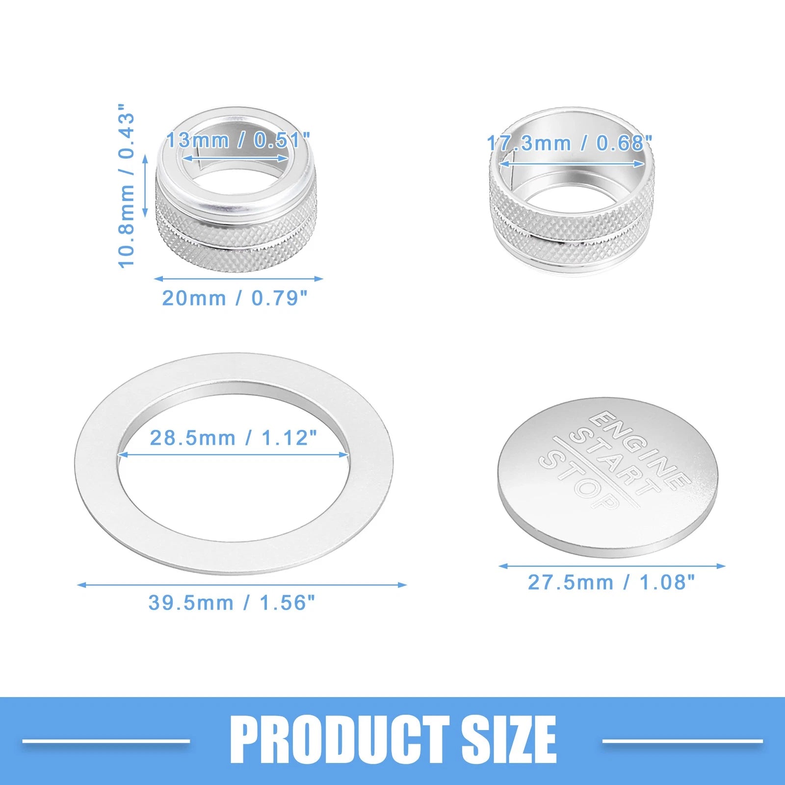 3pcs Volume Switch Knob Cover for Honda Civic (2022–2023) Silver Tone