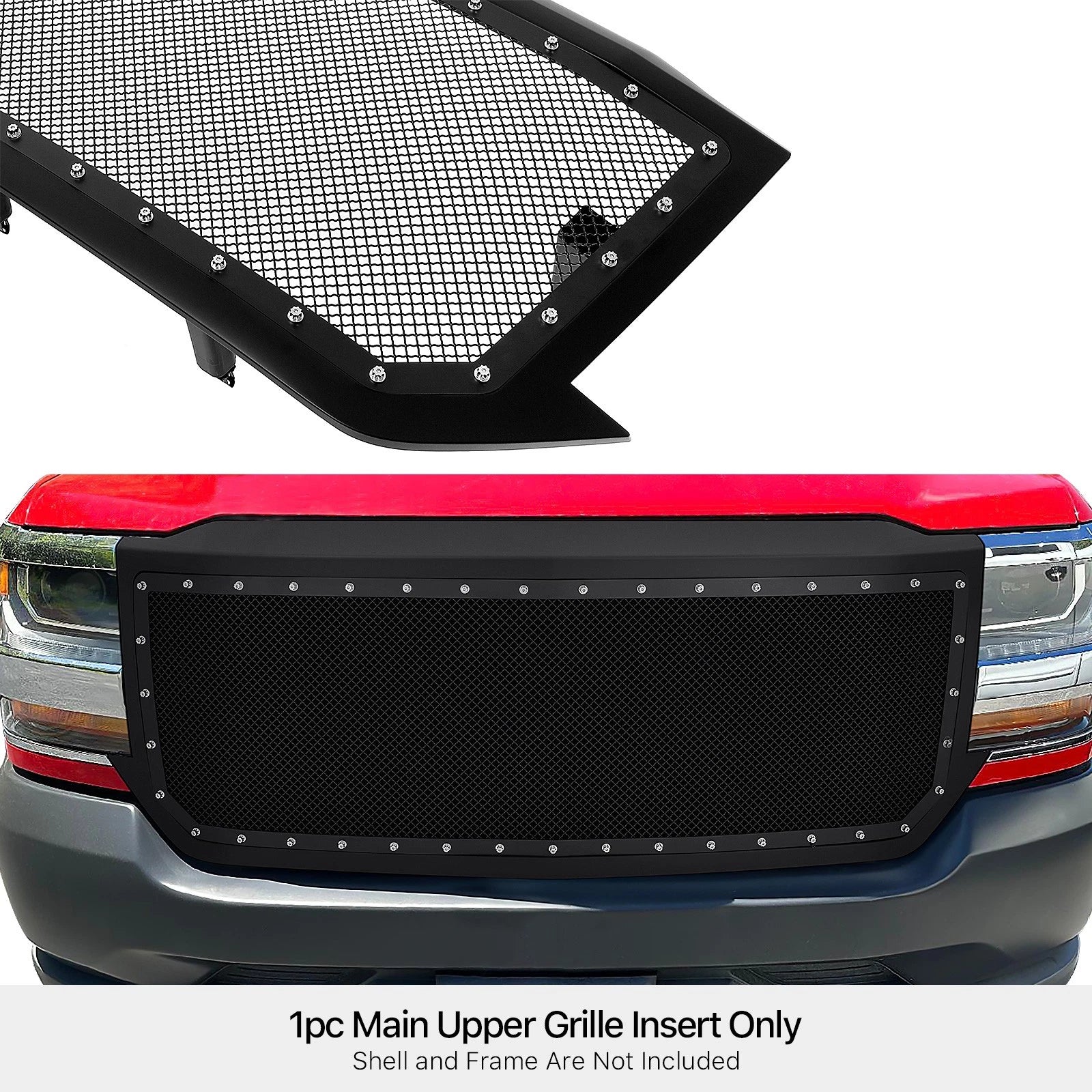 Upper Stainless Mesh Grille for Chevy Silverado 1500 (2016-2019) Black Shell