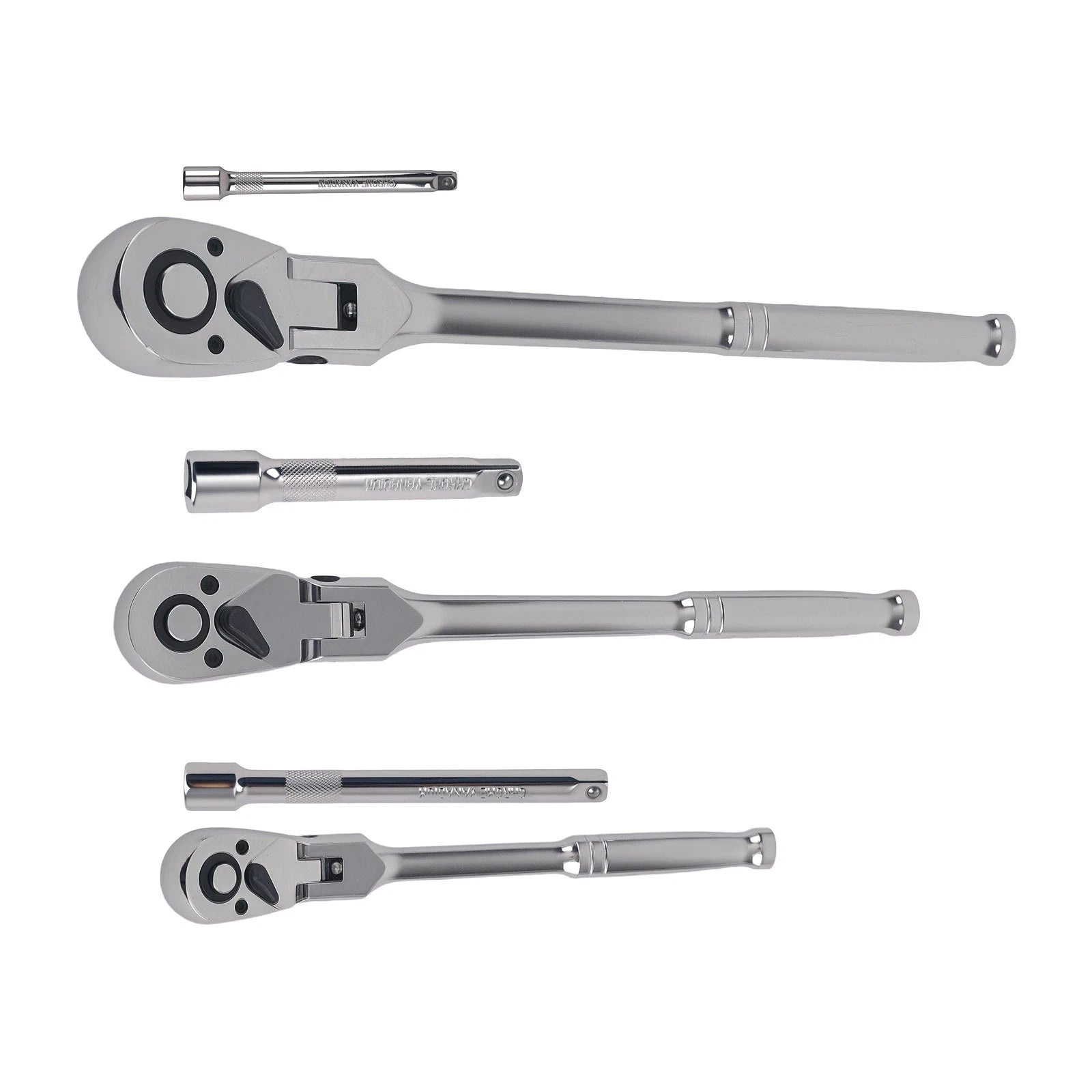 Set of 3 Compact Flex Head Ratchets 1/4 3/8 1/2 Drive 72T