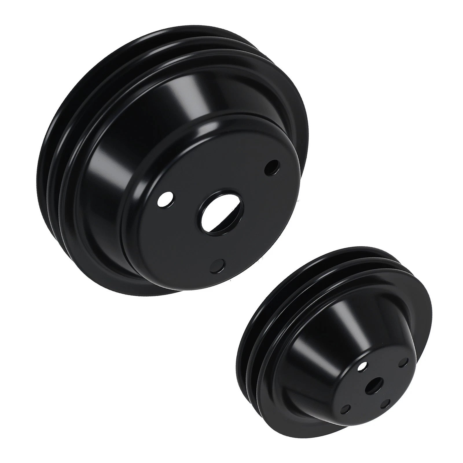 Black Steel Long Water Pump & Crankshaft Pulley for Chevrolet Small Block V8 (1969–1986)