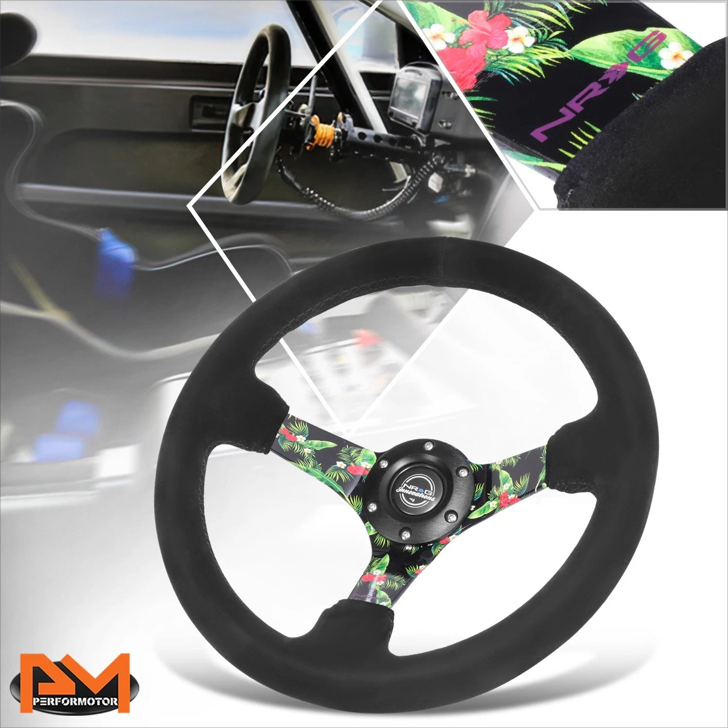 NRG RST-036TROP-S 350mm Suede Leather Racing Steering Wheel for Universal (2010–2023)