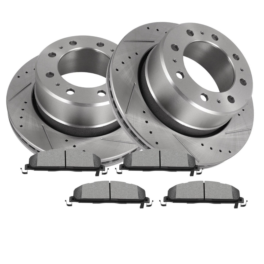 Rear Drilled Brake Rotors & Ceramic Brake Pads for RAM 1500 Tradesman HD (2010–2023)