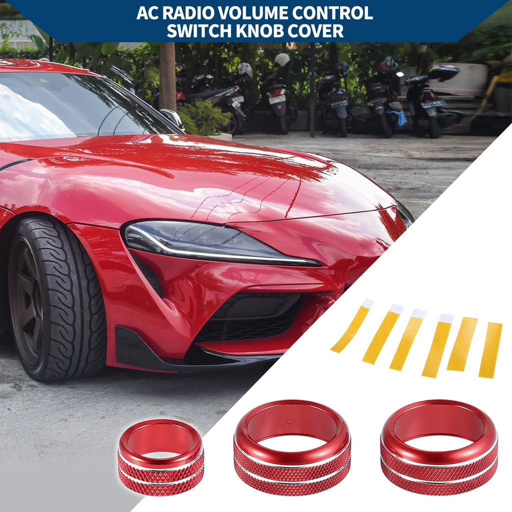Set of 3 AC Radio Volume Switch Knob Cover Rings for Toyota Supra (2018–2022) Red