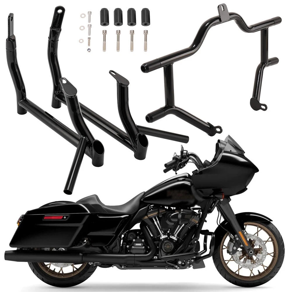 Front Engine Guard + Rear Saddlebag Rail Guards for Harley Road Glide (2009–2025)