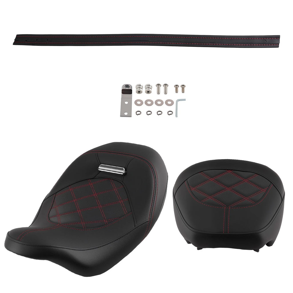 Black Seat for Harley Touring (2009–Present) Red Stitch Driver Passenger