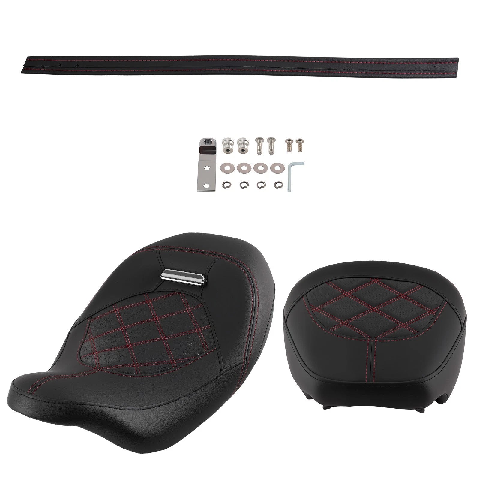 Black Seat for Harley Touring (2009–Present) Red Stitch Driver Passenger