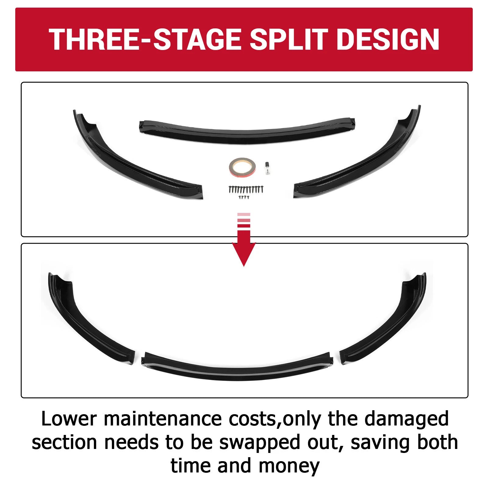 Glossy Black Front Bumper Lip Spoiler Splitter for Tesla S (2012-2016)