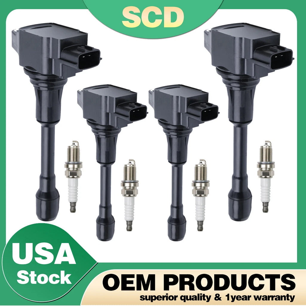 Set of 4 Ignition Coils & Spark Plugs for Nissan Altima Frontier Rogue Sentra FX50 (2002–2022)