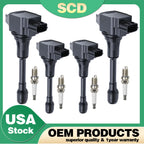 Set of 4 Ignition Coils & Spark Plugs for Nissan Altima Frontier Rogue Sentra FX50 (2002–2022)