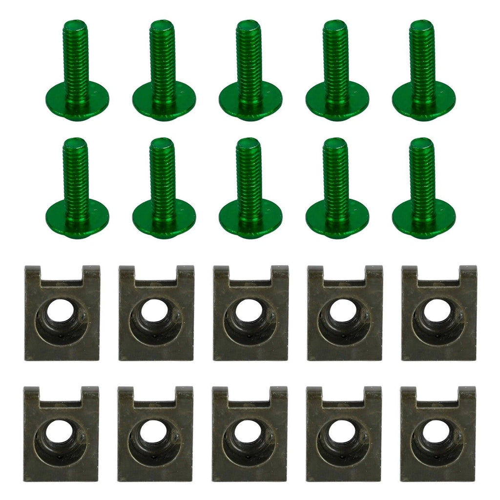 10x Aluminum M6x20mm Screen Bolts & Spring C Clips for Kawasaki