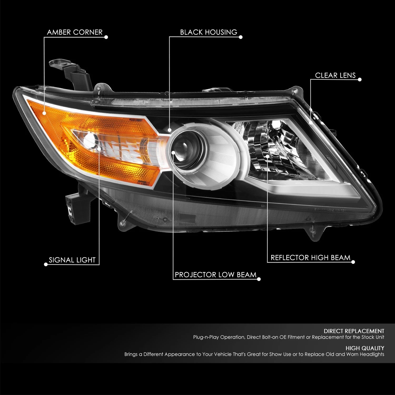 Right Halogen Headlight Lamp for Honda Odyssey (2014–2017) OE Style