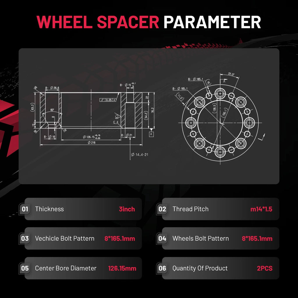2x 3 in Wheel Spacers 8x6.5 for Chevy Silverado GMC Sierra 2500 3500 HD (2011–2020)