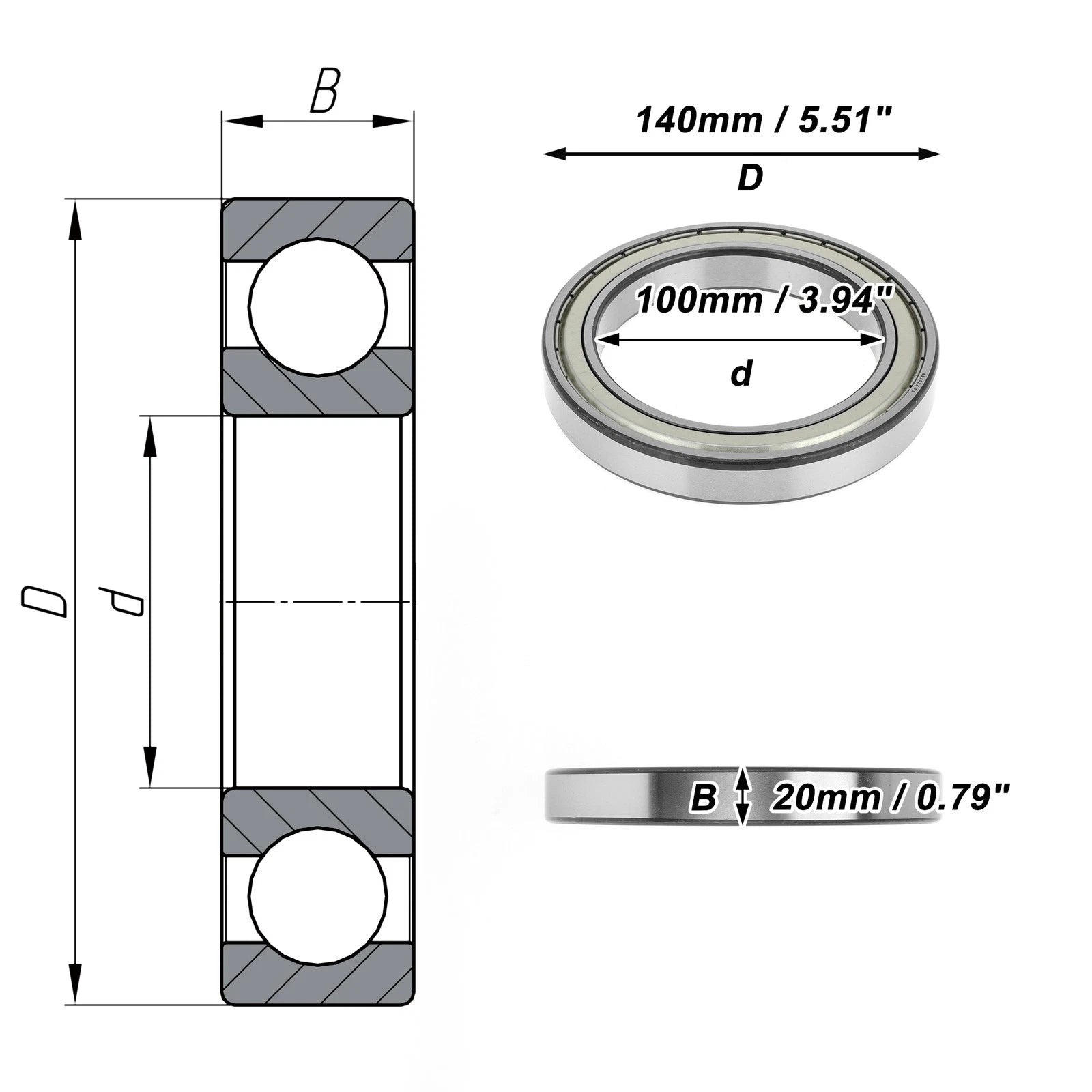 Deep Groove Ball Bearing 100x140x20mm for Scooter Skateboard (P5)