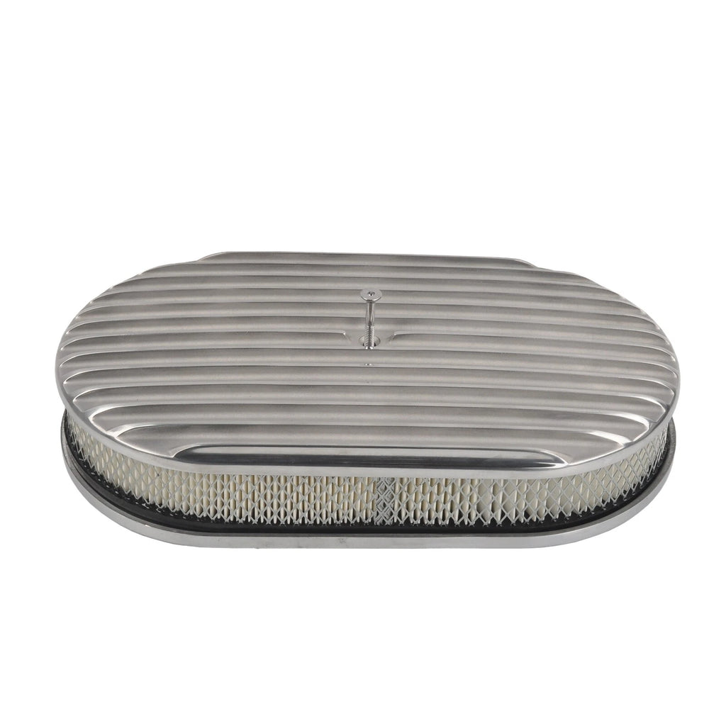 Polished Aluminum 15" Oval Fully Finned Air Cleaner for SBC BBC 350 454 (1960–2023)