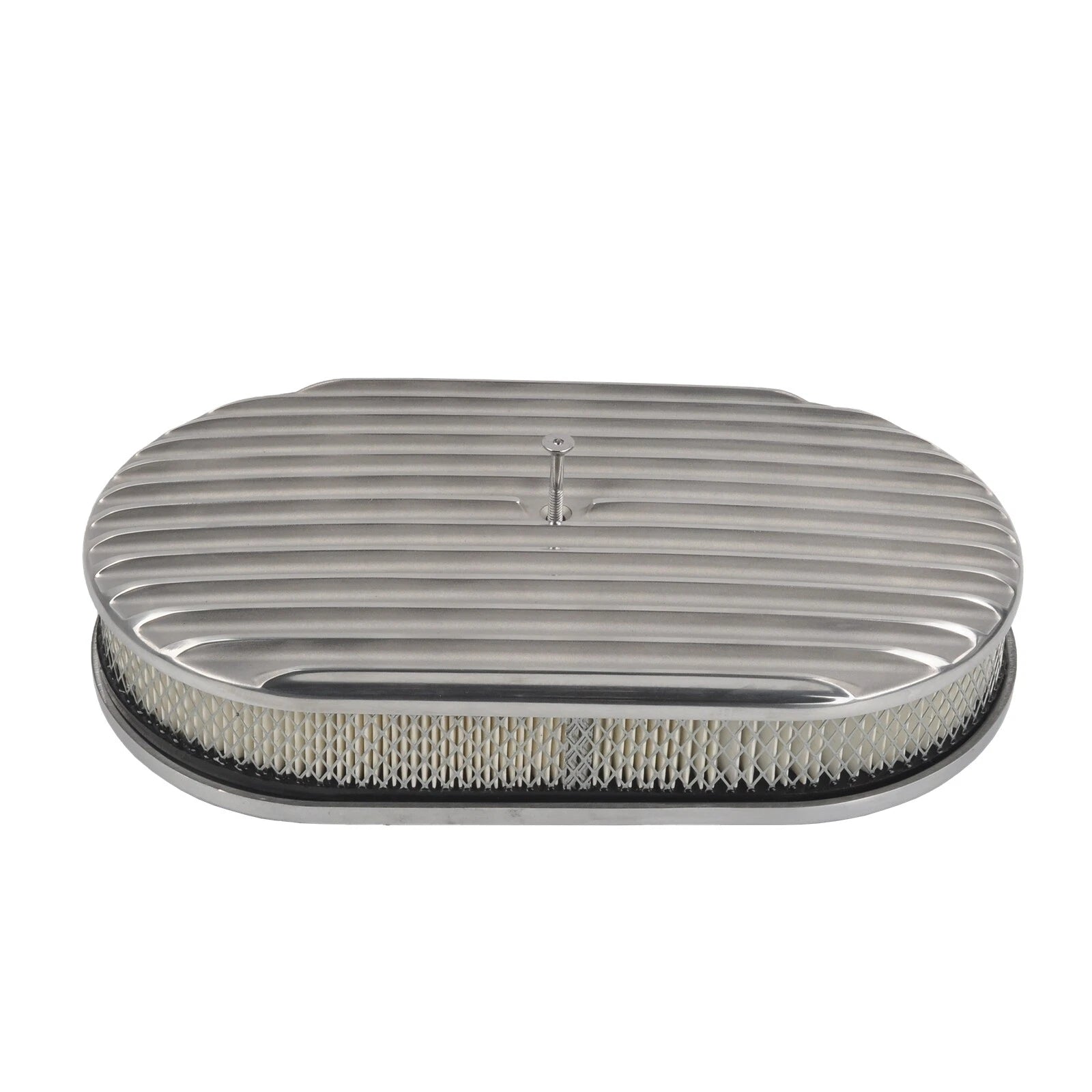 Polished Aluminum 15" Oval Fully Finned Air Cleaner for SBC BBC 350 454 (1960–2023)
