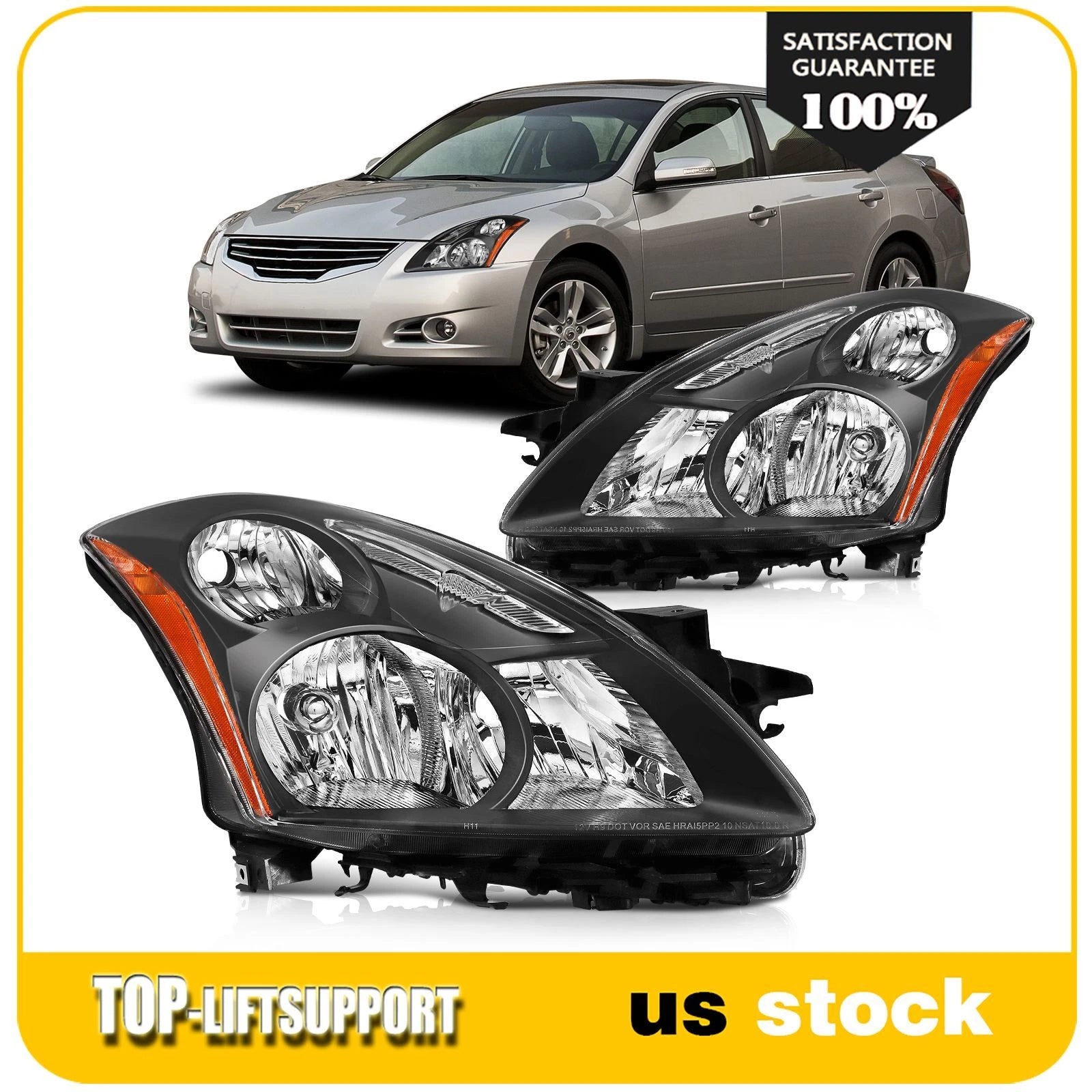2X Headlight Assembly for Nissan Altima (2010–2012) Black Housing