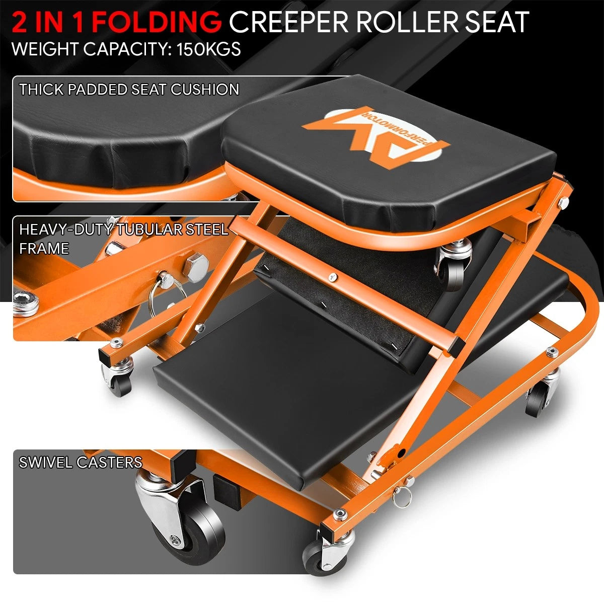 2-in-1 Rolling Creeper for Universal Use (40"x 4.7"x 17.3", 330lbs Capacity)