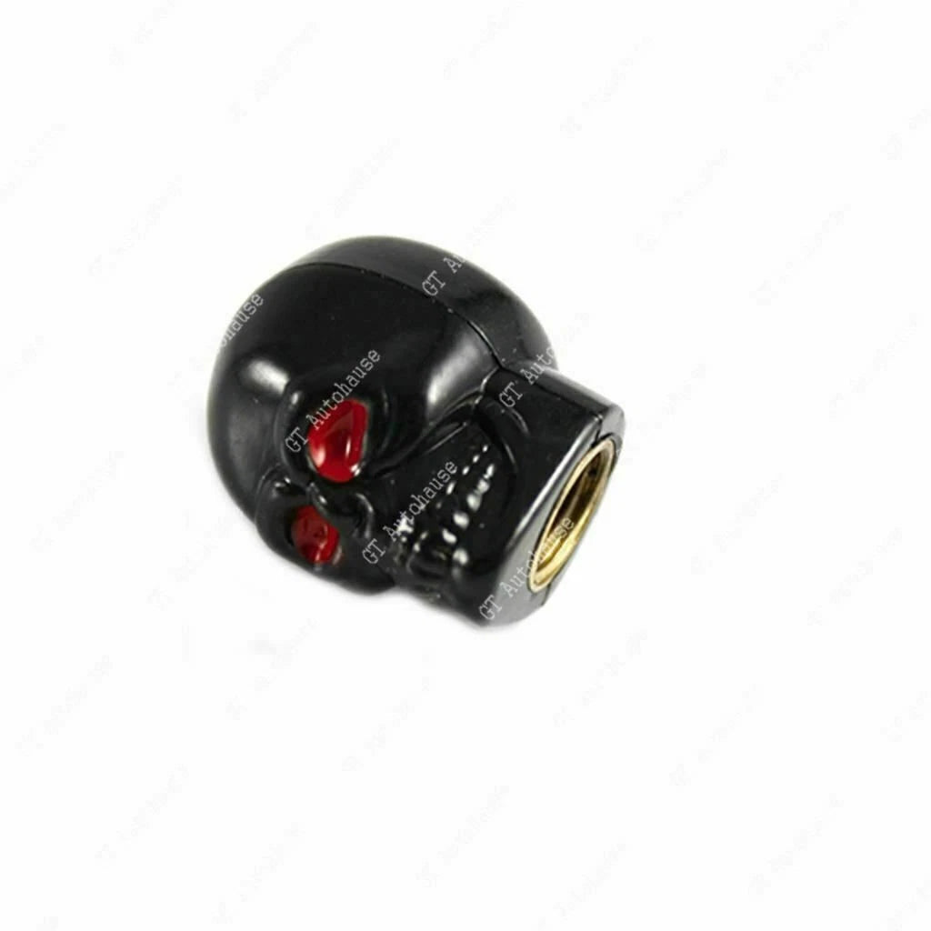 Skull Tire Valve Stem Caps for Universal Fit (4-Pack) (Black)