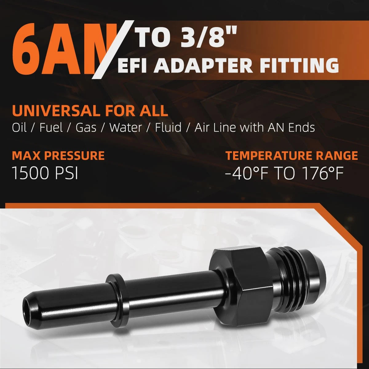6AN Male to 3/8" Quick Disconnect EFI Fuel Line Adapter Fitting 1500PSI