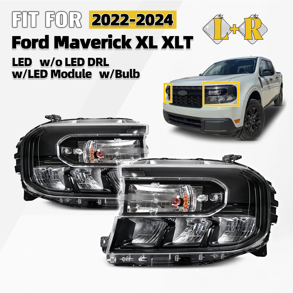 Set of 2 Black LED Headlights for Ford Maverick XL XLT (2022–2024)
