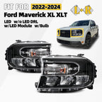 Set of 2 Black LED Headlights for Ford Maverick XL XLT (2022–2024)