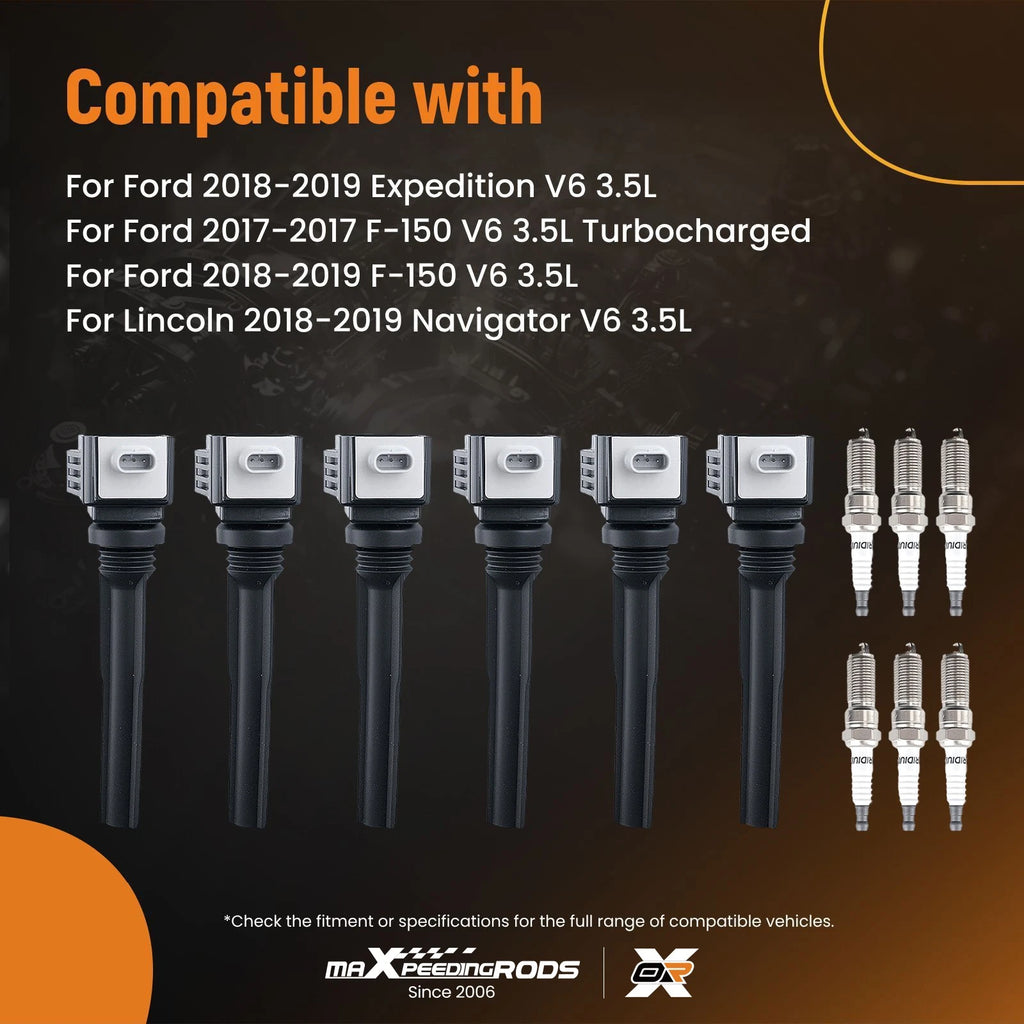 Set of 6 Ignition Coils and Spark Plugs for Ford Expedition (2018-2019)