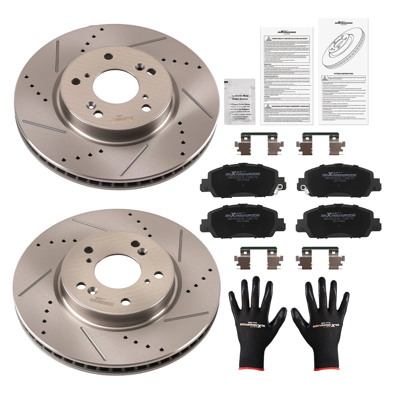 Front Drilled Slotted Brake Rotors & Pads for Honda Accord (2013–2022) P1654