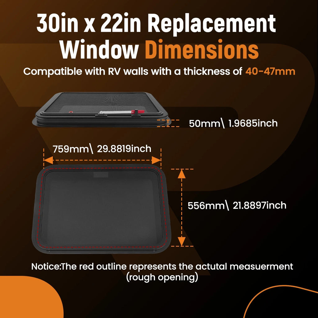 30" x 22" RV Camper Window for RV Trailer Cargo Truck Mounting Ring