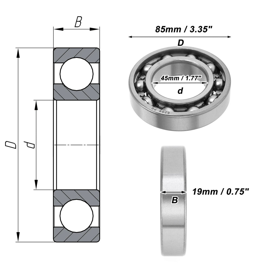 6209 Deep Groove Ball Bearing for Scooter Skateboard Wheel (P0 45x85x19mm)